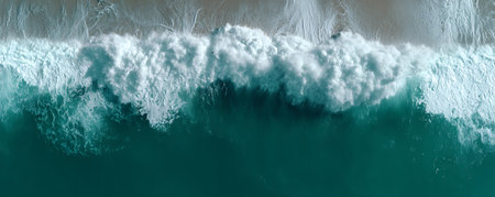 Surf wave in ocean, panoramic aerial view of ocean wave.の素材