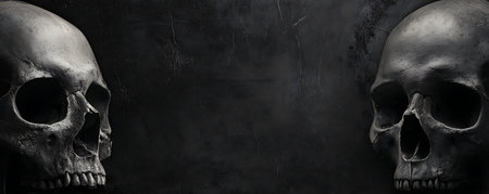 Skulls on black grunge background. 3d rendering.の素材