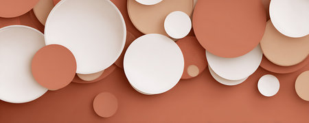 Abstract 3d rendering of beige and brown background with circles.の素材