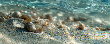 Seashells in the sand under water. Close-upの素材