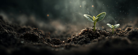 Green seedling illustrating concept of new life and growing in new lifeの素材