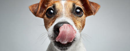Funny Jack Russell Terrier dog with tongue sticking out. Close-up.の素材