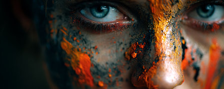 Close-up portrait of a beautiful girl with a painted face.の素材