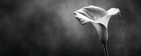 White calla lily flower on black background with copy space.の素材