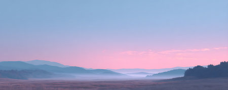 Foggy morning in the mountains. Panoramic view.の素材