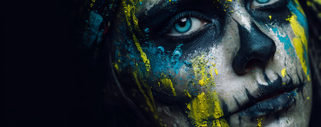 Close-up portrait of a woman with a painted face. Halloween theme.の素材