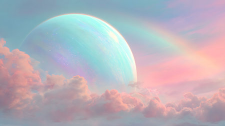 Fantasy alien planet in the sky. 3d rendering illustration.の素材