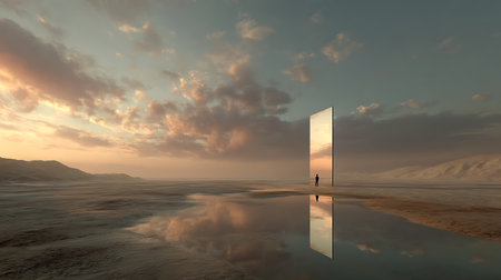 3d rendering of an open door with a man in the middleの素材