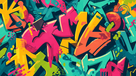 Urban graffiti seamless pattern. Graffiti urban background. Vector illustration.の素材