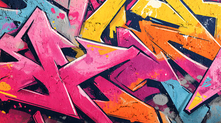 Fragment of colored graffiti painted on a concrete wall. Abstract background for design.の素材
