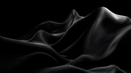 Abstract black silk drapery on black background. 3d renderの素材