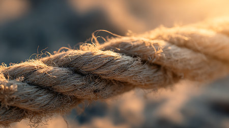 Close up of a rope in the sunset light. Selective focus.の素材