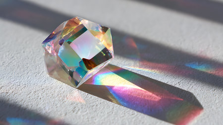 Brilliant gemstone on a white background with a shadow.の素材