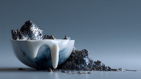 3d illustration of a white porcelain bowl filled with ice.の素材