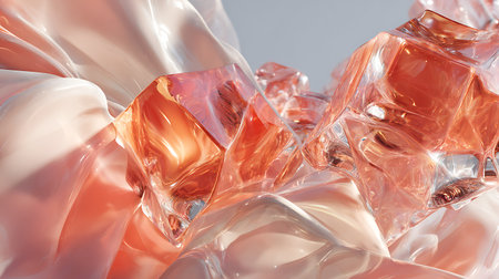 3d render, abstract background with red and orange transparent ice cubesの素材