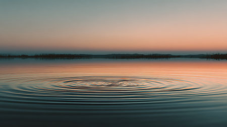 Beautiful sunset on the lake with reflection in water, long exposureの素材