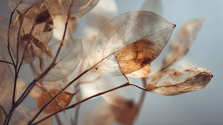 Autumn branch with dry leaves, retro toned, selective focusの素材