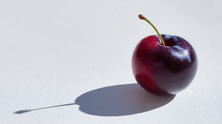 Ripe cherry on a white background with a shadow from the sunの素材