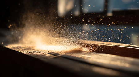 Sparks from a grinding machine on the windowsill. Selective focusの素材