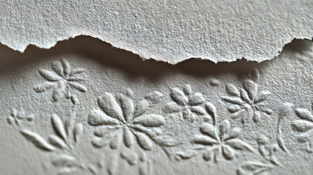 Torn paper with snowflakes on the wall, close-upの素材