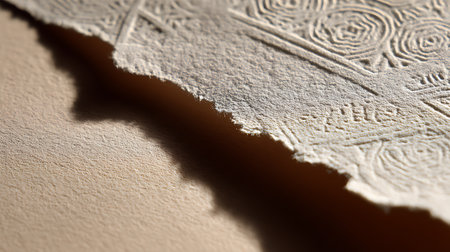 Torn paper on brown background. Shallow depth of field.の素材