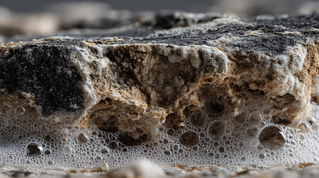Close-up of a black and white porous stone. Macro.の素材