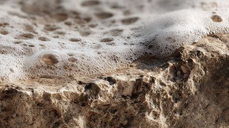 Close-up of a sea foam on a stone. Macro.の素材
