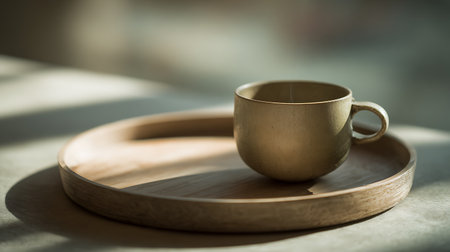 coffee cup on wooden tray - soft focus and vintage effect picture styleの素材