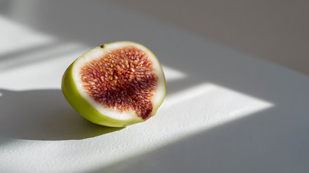 Fresh figs on a white background with sunlight and shadow from the windowの素材