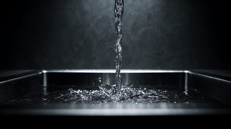 water splash in the kitchen, close-up, black background.の素材