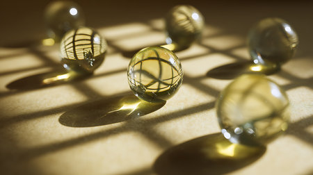 abstract scene with glass balls and shadow on the floor, shallow depth of fieldの素材