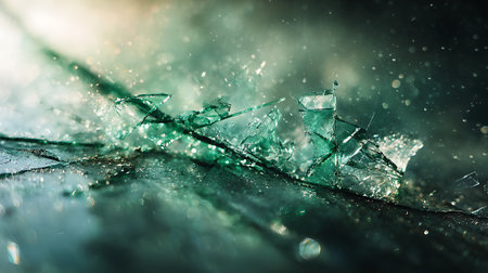 Broken glass on dark background. Macro shot with shallow depth of fieldの素材
