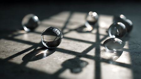 glass balls on the floor in the sunlight. 3d rendering.の素材