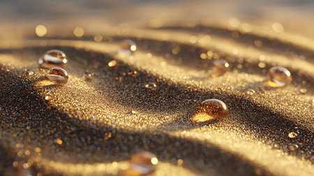 Water drops on the sand. Selective focus with shallow depth of field.の素材