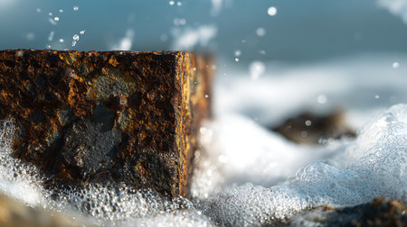 Close-up of a rusty piece of iron on the seashoreの素材