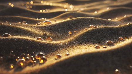 Close-up of golden sand with water drops. Natural background.の素材