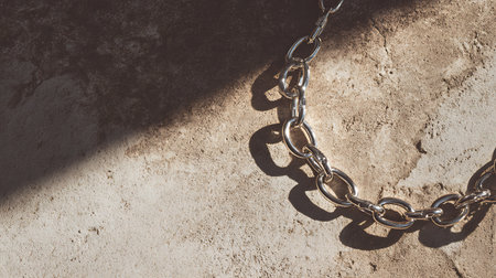 Chain on concrete wall with shadow from sunlight. Conceptual image.の素材