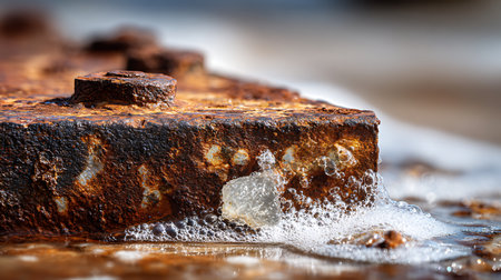 Close up of the old rusty iron pipe. Selective focus.の素材