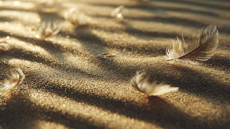 Feather on the sand. The concept of freedom and dreams.の素材