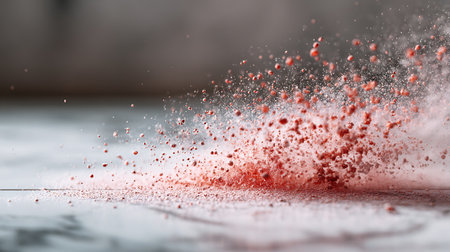 Blood splashes on white marble table. Shallow depth of field.の素材