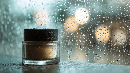 Cosmetic cream on the background of the rain. Selective focus.の素材