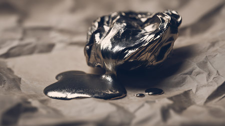 close-up of a piece of chocolate on crumpled paperの素材