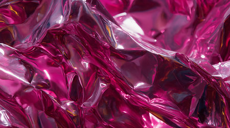 Pink crumpled foil as background. Close-up image.の素材