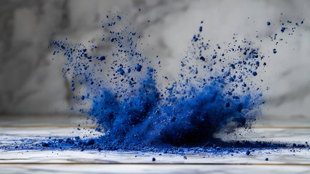 Blue powder explosion on a white background. Blue powder explosion on a white backgroundの素材