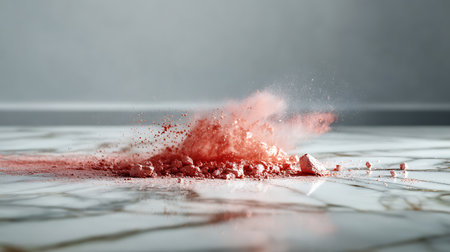 Crushed pink powder on white marble table. Shallow depth of fieldの素材