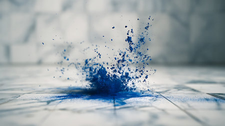 Blue paint splashes on the floor. 3d rendering toned imageの素材