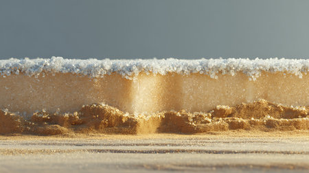 Foam on a sandy beach in winter. Close-up.の素材