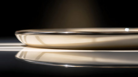 Close-up of two porcelain plates on a black backgroundの素材