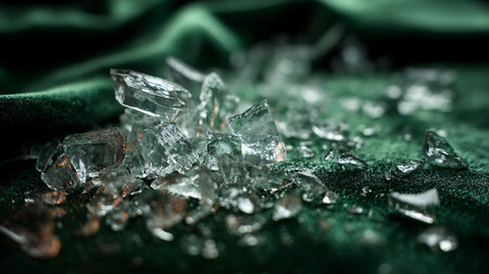 Ice cubes on green velvet background. Close up. Selective focus.の素材