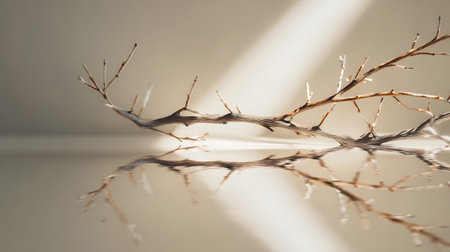 dry branches on a white background with shadows and light - vintage filterの素材